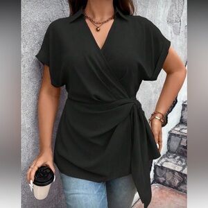 SHEIN Black Wrap Blouse for Women